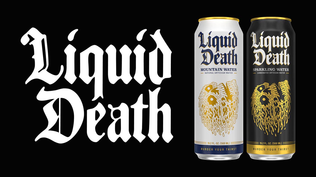 Liquid Death Logo and a can of liquid death